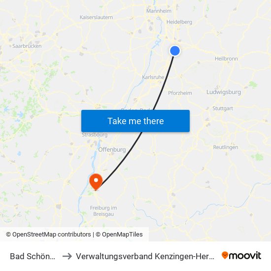 Bad Schönborn to Verwaltungsverband Kenzingen-Herbolzheim map