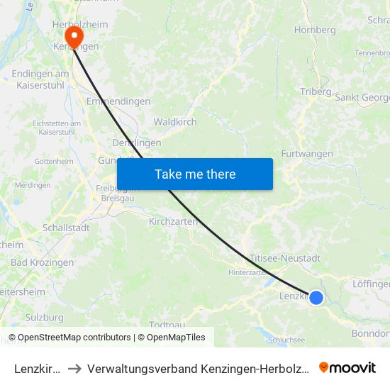 Lenzkirch to Verwaltungsverband Kenzingen-Herbolzheim map