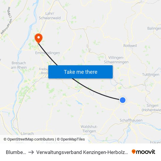 Blumberg to Verwaltungsverband Kenzingen-Herbolzheim map