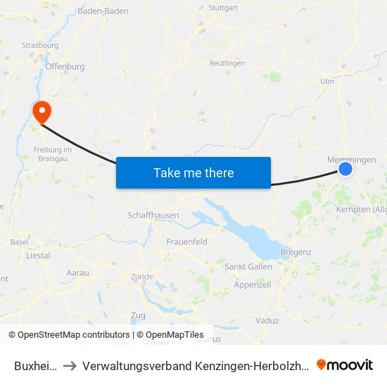 Buxheim to Verwaltungsverband Kenzingen-Herbolzheim map