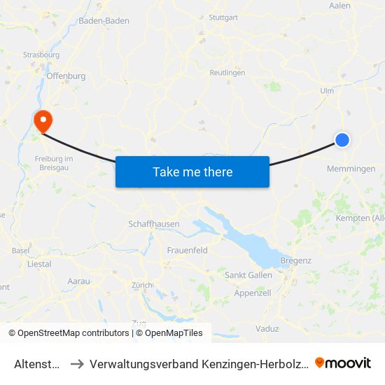 Altenstadt to Verwaltungsverband Kenzingen-Herbolzheim map