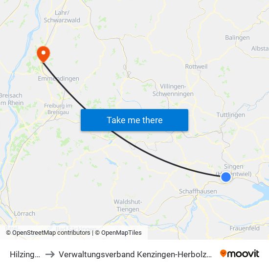 Hilzingen to Verwaltungsverband Kenzingen-Herbolzheim map