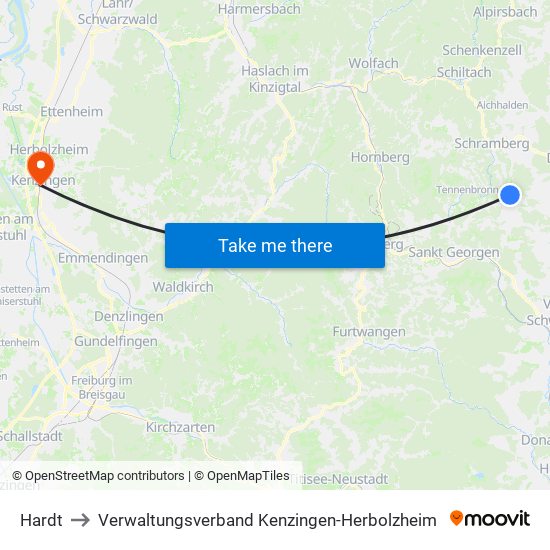 Hardt to Verwaltungsverband Kenzingen-Herbolzheim map