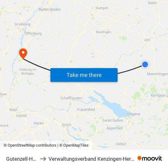 Gutenzell-Hürbel to Verwaltungsverband Kenzingen-Herbolzheim map