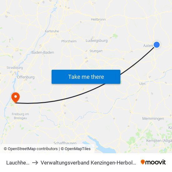 Lauchheim to Verwaltungsverband Kenzingen-Herbolzheim map