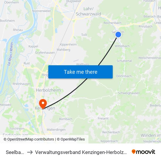 Seelbach to Verwaltungsverband Kenzingen-Herbolzheim map