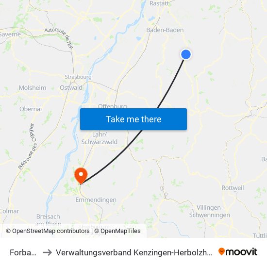 Forbach to Verwaltungsverband Kenzingen-Herbolzheim map