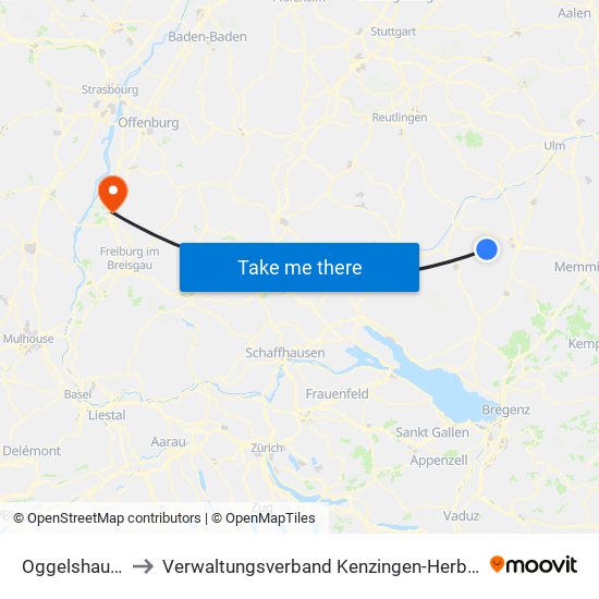 Oggelshausen to Verwaltungsverband Kenzingen-Herbolzheim map