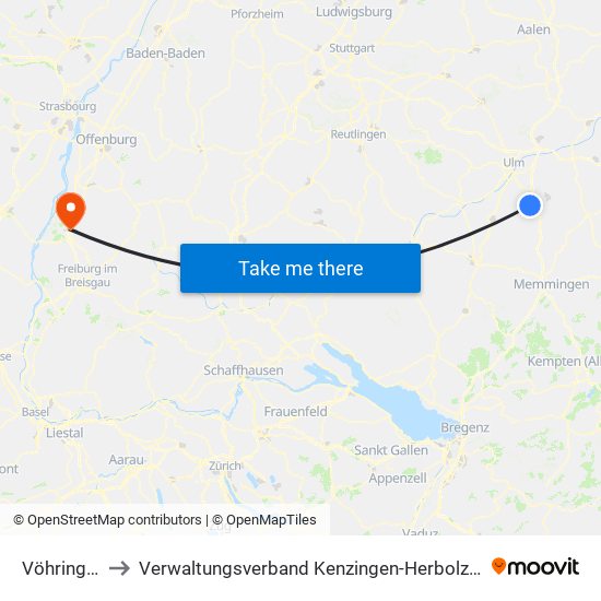 Vöhringen to Verwaltungsverband Kenzingen-Herbolzheim map
