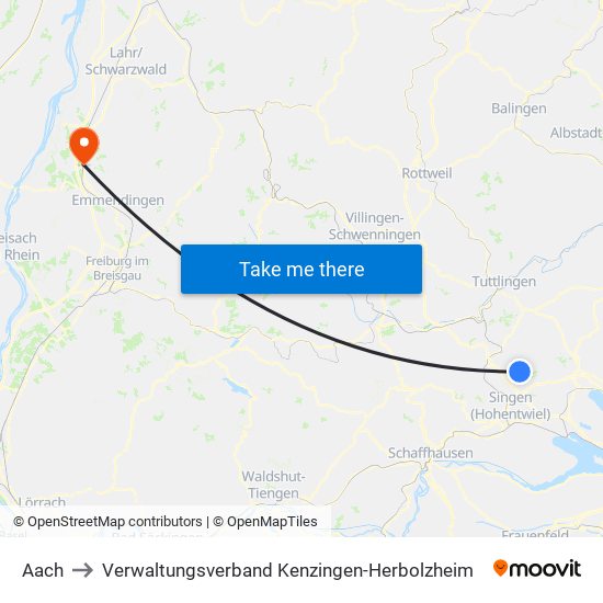 Aach to Verwaltungsverband Kenzingen-Herbolzheim map