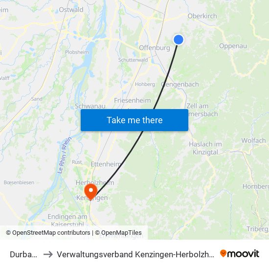 Durbach to Verwaltungsverband Kenzingen-Herbolzheim map