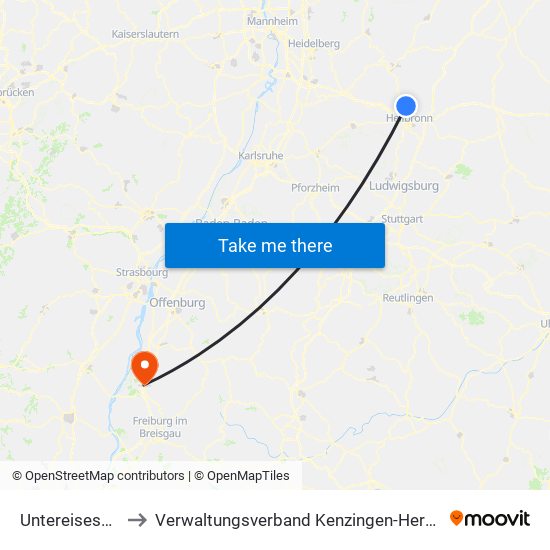 Untereisesheim to Verwaltungsverband Kenzingen-Herbolzheim map