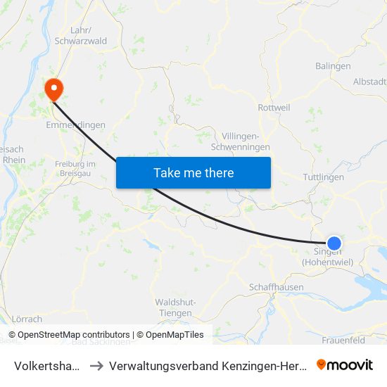 Volkertshausen to Verwaltungsverband Kenzingen-Herbolzheim map