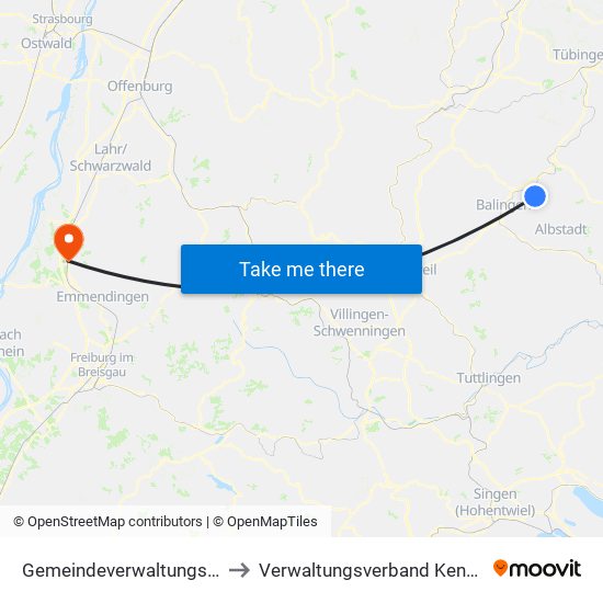 Gemeindeverwaltungsverband Bisingen to Verwaltungsverband Kenzingen-Herbolzheim map