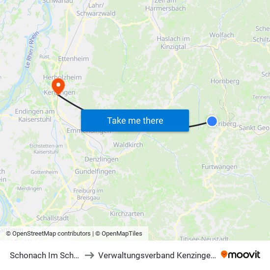 Schonach Im Schwarzwald to Verwaltungsverband Kenzingen-Herbolzheim map
