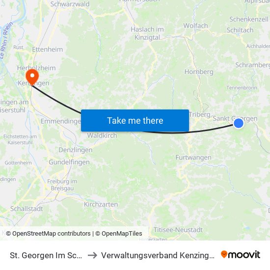 St. Georgen Im Schwarzwald to Verwaltungsverband Kenzingen-Herbolzheim map