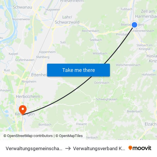 Verwaltungsgemeinschaft Zell am Harmersbach to Verwaltungsverband Kenzingen-Herbolzheim map