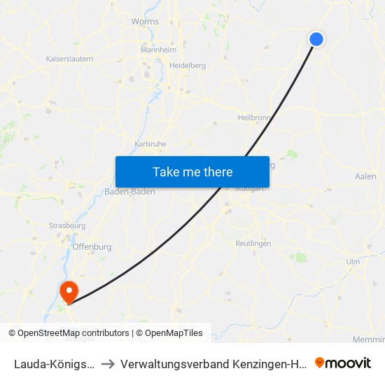 Lauda-Königshofen to Verwaltungsverband Kenzingen-Herbolzheim map