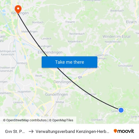 Gvv St. Peter to Verwaltungsverband Kenzingen-Herbolzheim map