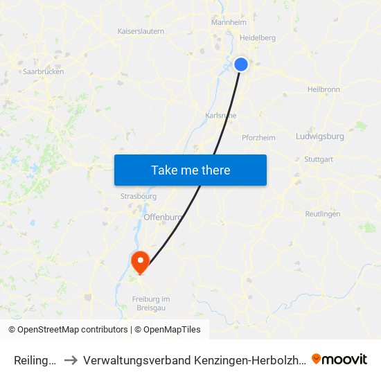 Reilingen to Verwaltungsverband Kenzingen-Herbolzheim map