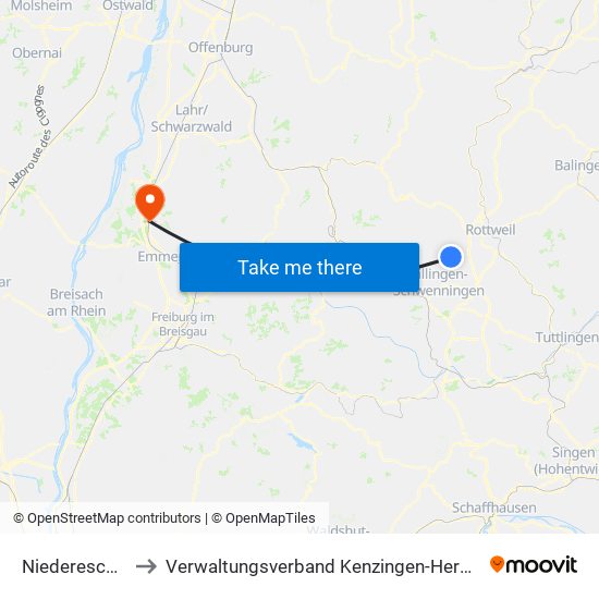Niedereschach to Verwaltungsverband Kenzingen-Herbolzheim map