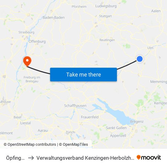 Öpfingen to Verwaltungsverband Kenzingen-Herbolzheim map