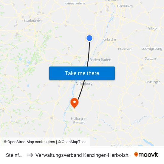 Steinfeld to Verwaltungsverband Kenzingen-Herbolzheim map