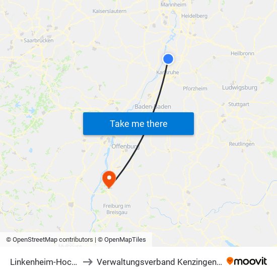 Linkenheim-Hochstetten to Verwaltungsverband Kenzingen-Herbolzheim map