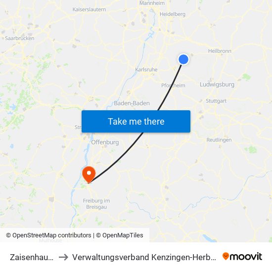 Zaisenhausen to Verwaltungsverband Kenzingen-Herbolzheim map