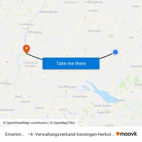 Emerkingen to Verwaltungsverband Kenzingen-Herbolzheim map