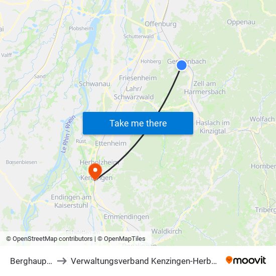 Berghaupten to Verwaltungsverband Kenzingen-Herbolzheim map