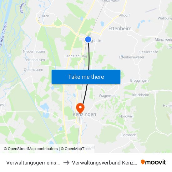 Verwaltungsgemeinschaft Ettenheim to Verwaltungsverband Kenzingen-Herbolzheim map