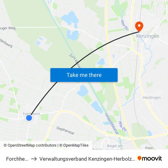 Forchheim to Verwaltungsverband Kenzingen-Herbolzheim map