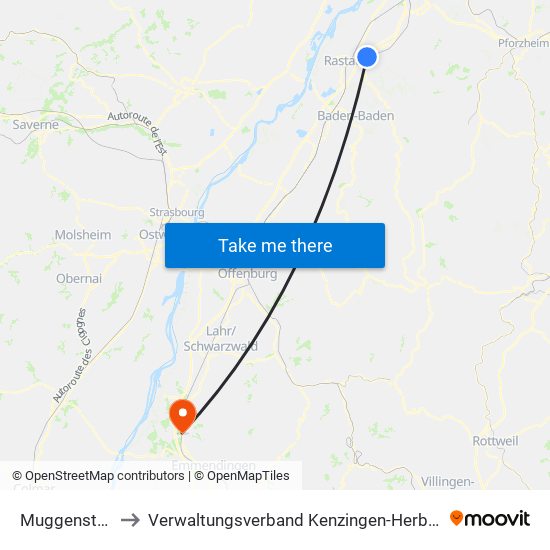 Muggensturm to Verwaltungsverband Kenzingen-Herbolzheim map