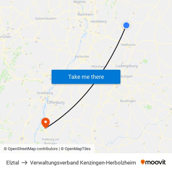 Elztal to Verwaltungsverband Kenzingen-Herbolzheim map