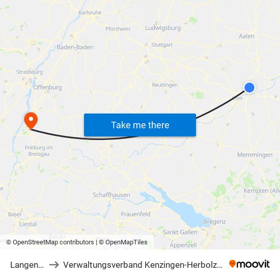 Langenau to Verwaltungsverband Kenzingen-Herbolzheim map