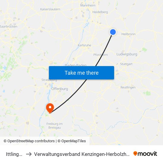 Ittlingen to Verwaltungsverband Kenzingen-Herbolzheim map