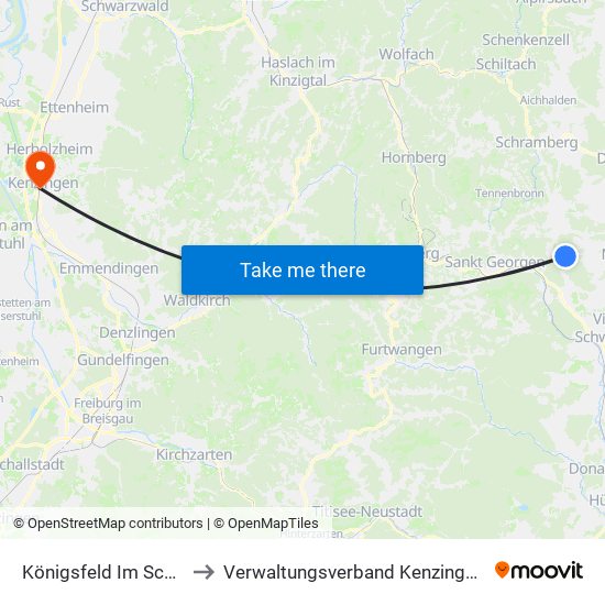 Königsfeld Im Schwarzwald to Verwaltungsverband Kenzingen-Herbolzheim map