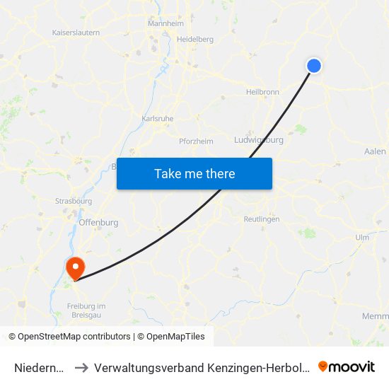 Niedernhall to Verwaltungsverband Kenzingen-Herbolzheim map