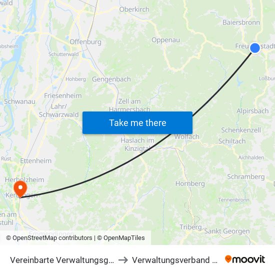 Vereinbarte Verwaltungsgemeinschaft Freudenstadt to Verwaltungsverband Kenzingen-Herbolzheim map
