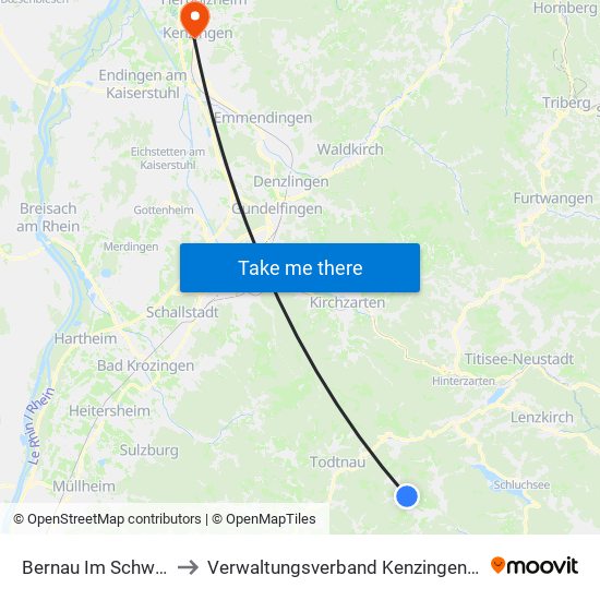 Bernau Im Schwarzwald to Verwaltungsverband Kenzingen-Herbolzheim map