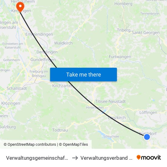 Verwaltungsgemeinschaft Bonndorf Im Schwarzwald to Verwaltungsverband Kenzingen-Herbolzheim map