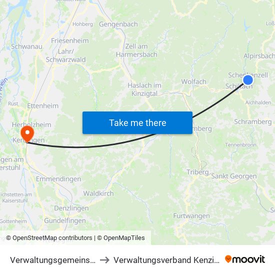 Verwaltungsgemeinschaft Schiltach to Verwaltungsverband Kenzingen-Herbolzheim map