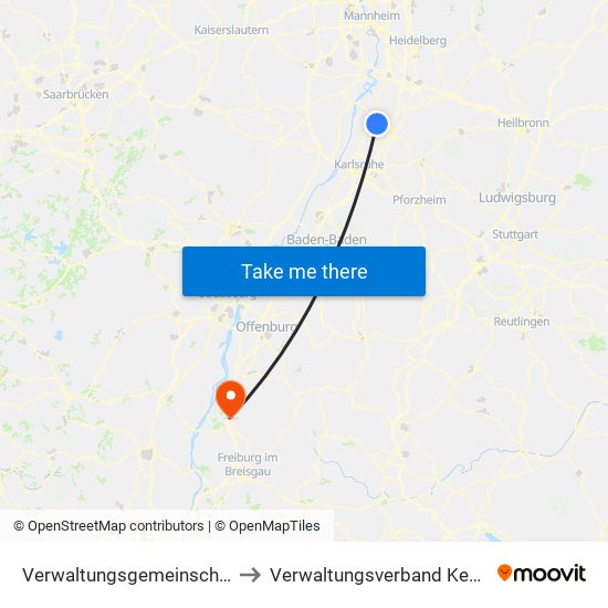 Verwaltungsgemeinschaft Graben-Neudorf to Verwaltungsverband Kenzingen-Herbolzheim map