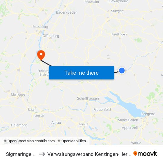 Sigmaringendorf to Verwaltungsverband Kenzingen-Herbolzheim map