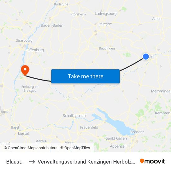 Blaustein to Verwaltungsverband Kenzingen-Herbolzheim map