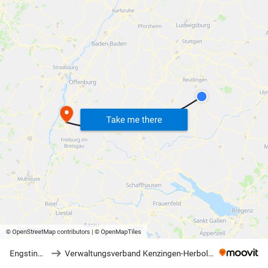Engstingen to Verwaltungsverband Kenzingen-Herbolzheim map