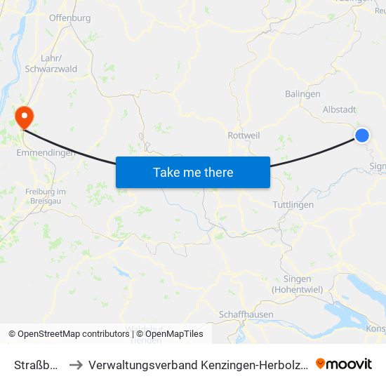 Straßberg to Verwaltungsverband Kenzingen-Herbolzheim map