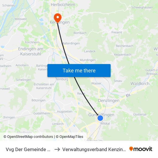 Vvg Der Gemeinde Gundelfingen to Verwaltungsverband Kenzingen-Herbolzheim map