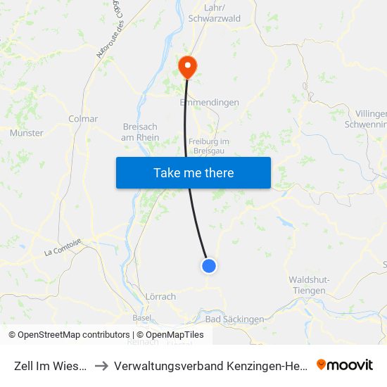 Zell Im Wiesental to Verwaltungsverband Kenzingen-Herbolzheim map